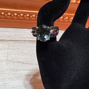 JTV Silver Ring with Purple and Green Gemstones